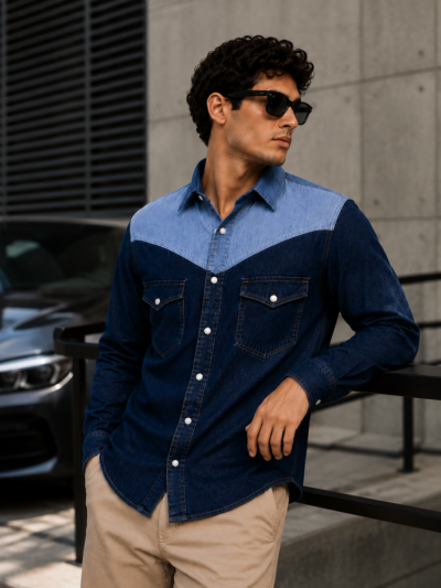 Men's Yoke Block Stretch Denim Shirt