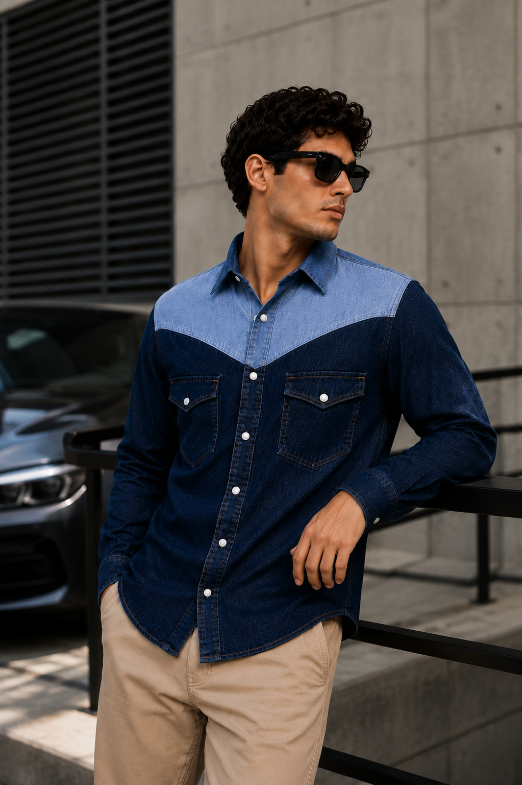 Men's Yoke Block Stretch Denim Shirt